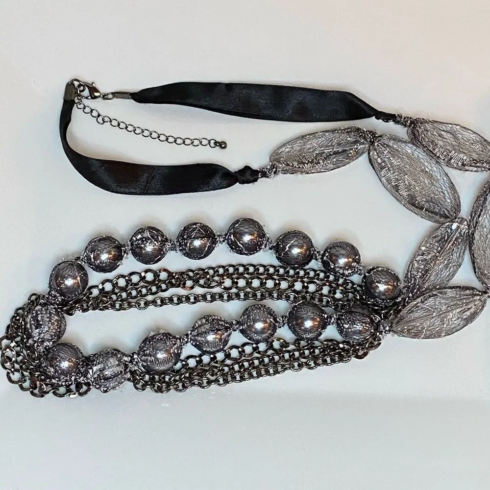 Black & Pewter Multi-Strand Necklace 18